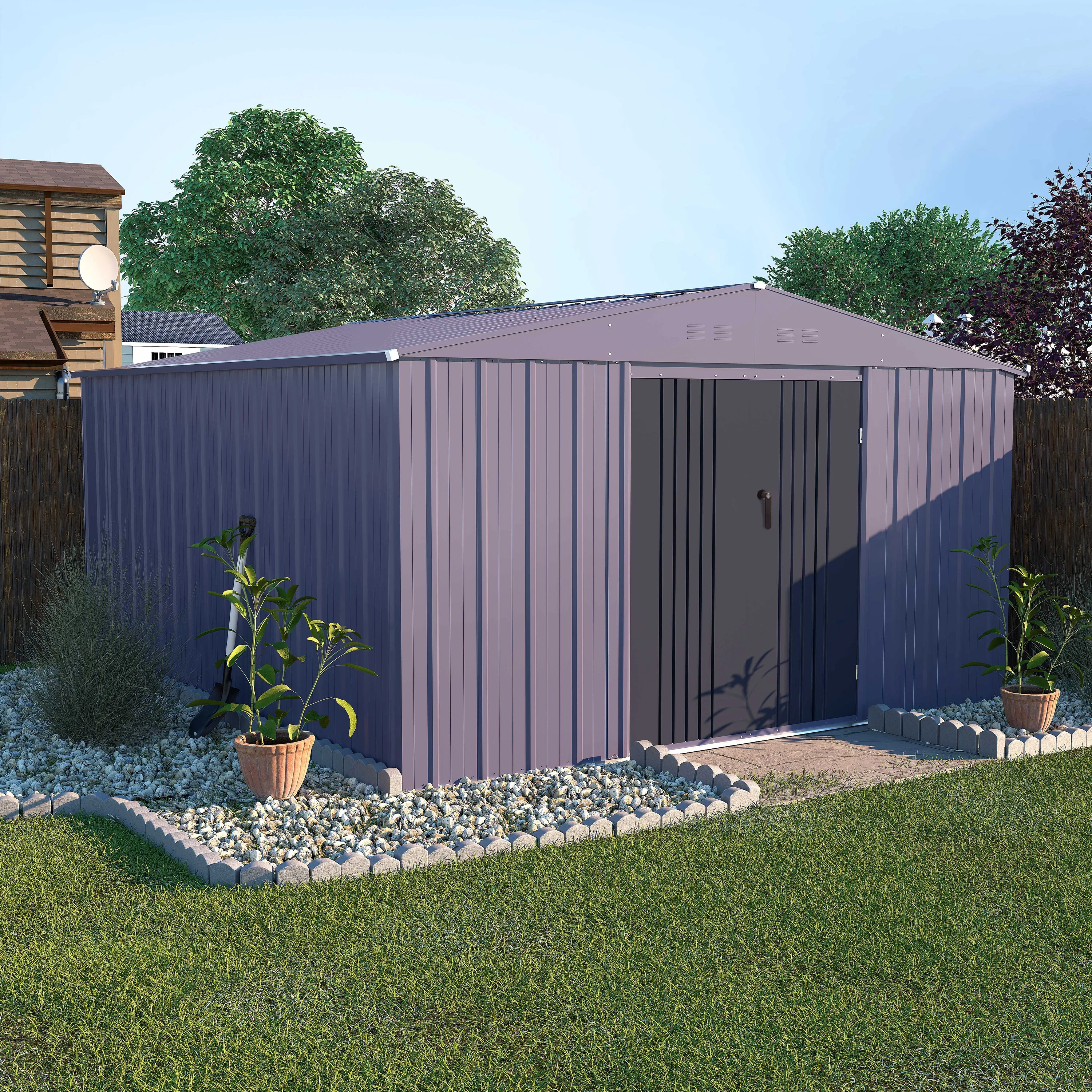 VEIKOUS 10' x 12' Outdoor Storage Shed with Lockable Doors for Garden, Gray - Curated Treasures Market