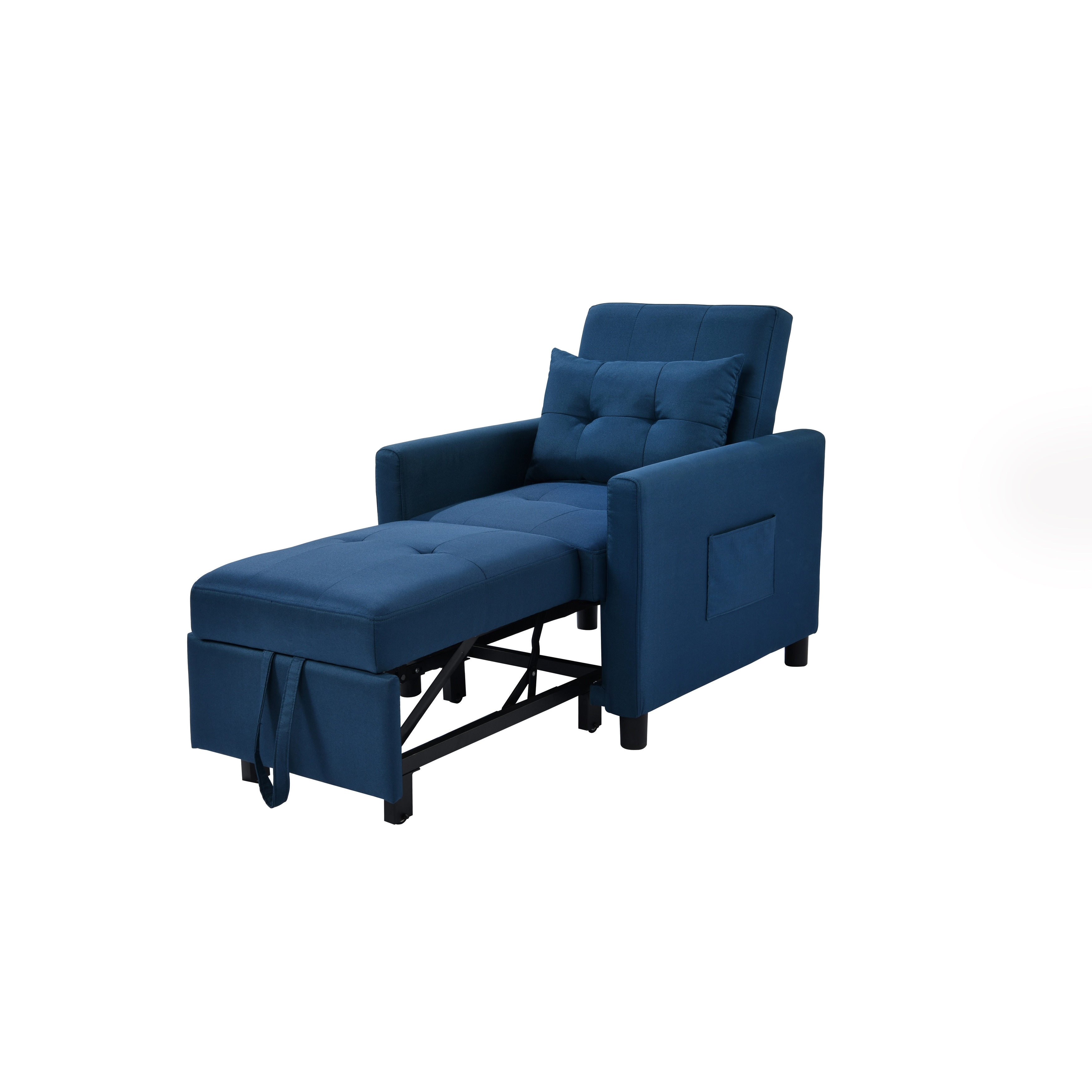 3-in-1 Single Sofa Chair w/ Pull-out Sleeper, Convertible Futon Lounge Chair Set w/ Side Pocket & Pillows, for Livingroom, Beige
