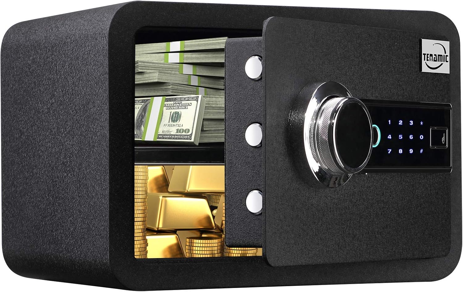 Tenamic Biometric Fingerprint Safe Box 0.85 Cubic Feet Electronic Touch Screen Keypad Security Box with Induction Light and Leather