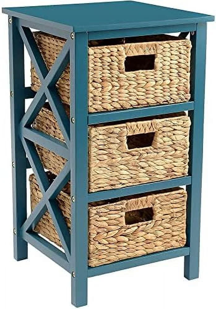 GVJMTKP 3 Tier X-Side End  Cabinet with 6 Wicker Baskets  White - Curated Treasures Market