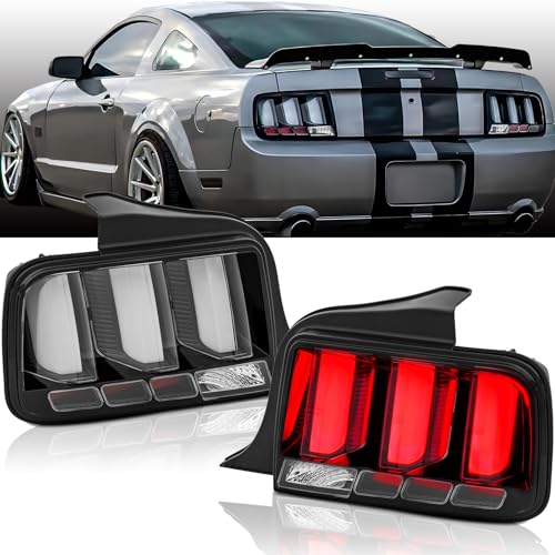 LED Tail Lights Assembly Compatible with 2005 2006 2007 2008 2009 Ford Mustang Rear Taillights Brake Lamp, Black Housing Clear Lens
