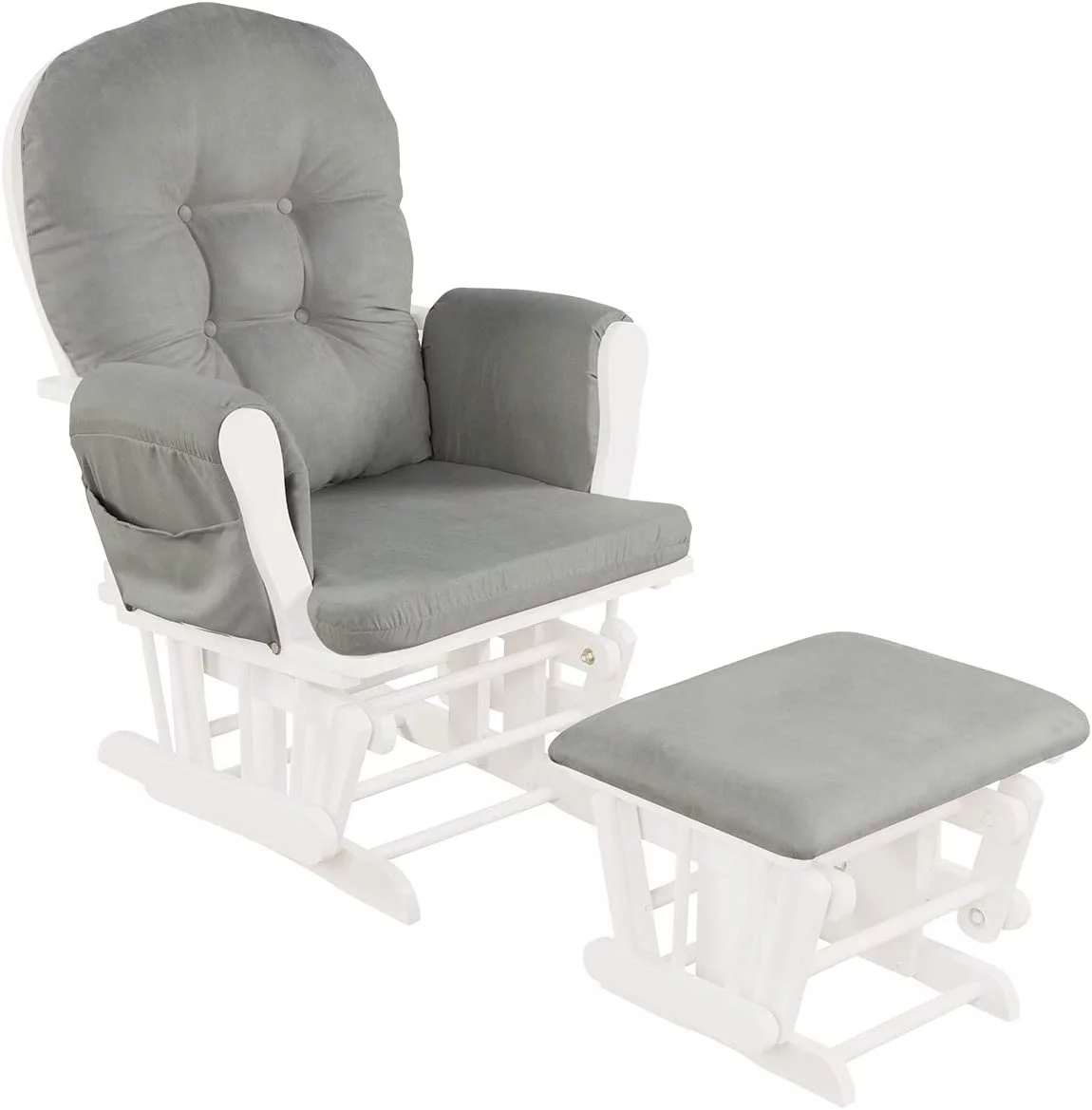 Nursery Glider with Ottoman, Upholstered Comfort Glider Rocker with Padded Cushion, Storage Pocket, Solid Wood Base