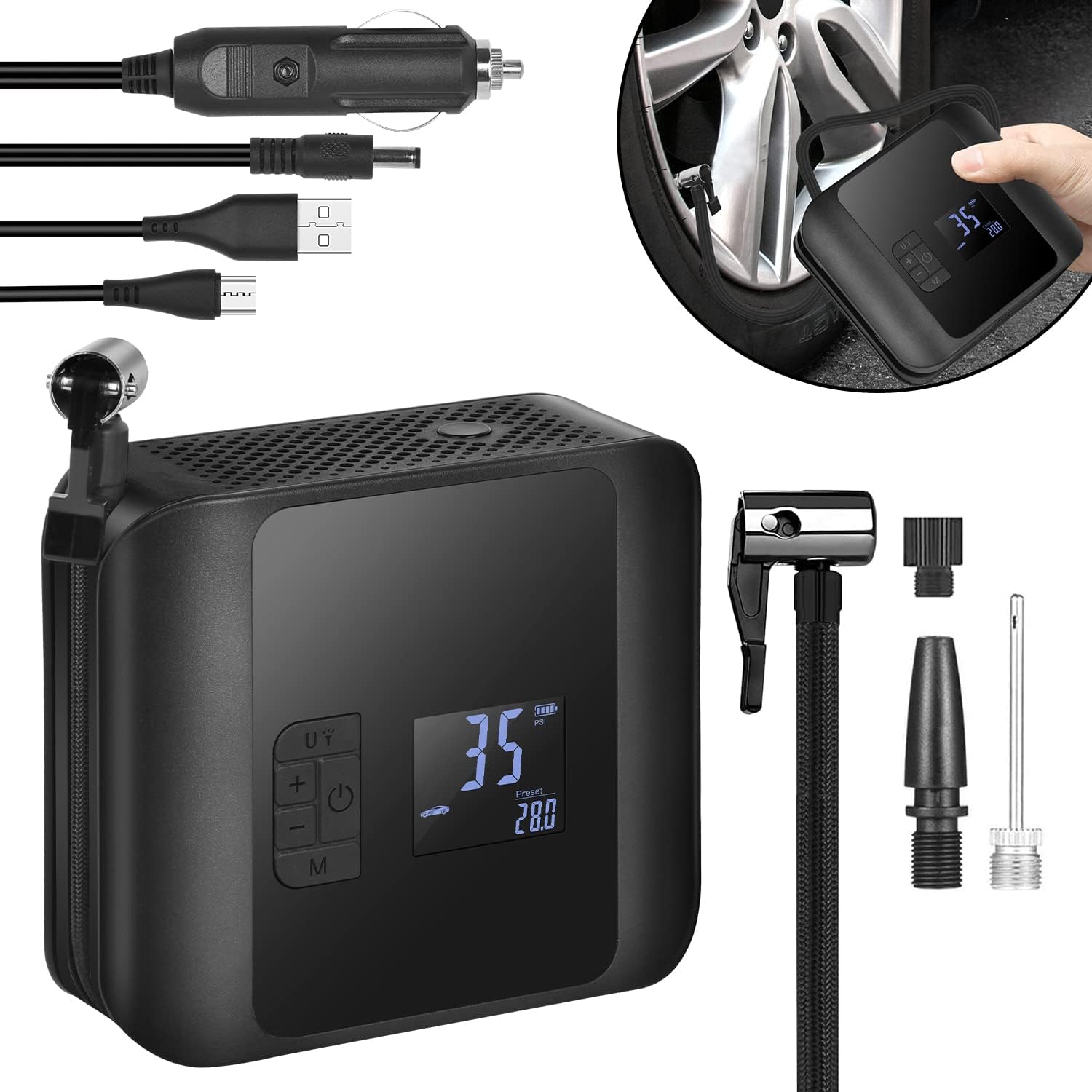 KGDJS Tire Inflator Portable Air Compressor, Electric Air Pump for Car Tires