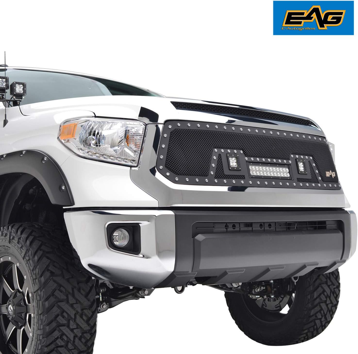EAG Rivet Stainless Steel Wire Mesh Grille With LED Lights Fit for 14-21 Tundra
