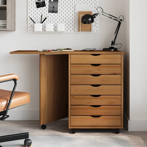 Foldable Design Rolling Cabinet with Desk, Folding Computer Desk with 7 Storage Drawers,Mobile Home Office Desk Study Writing Desk with Smooth Wheels