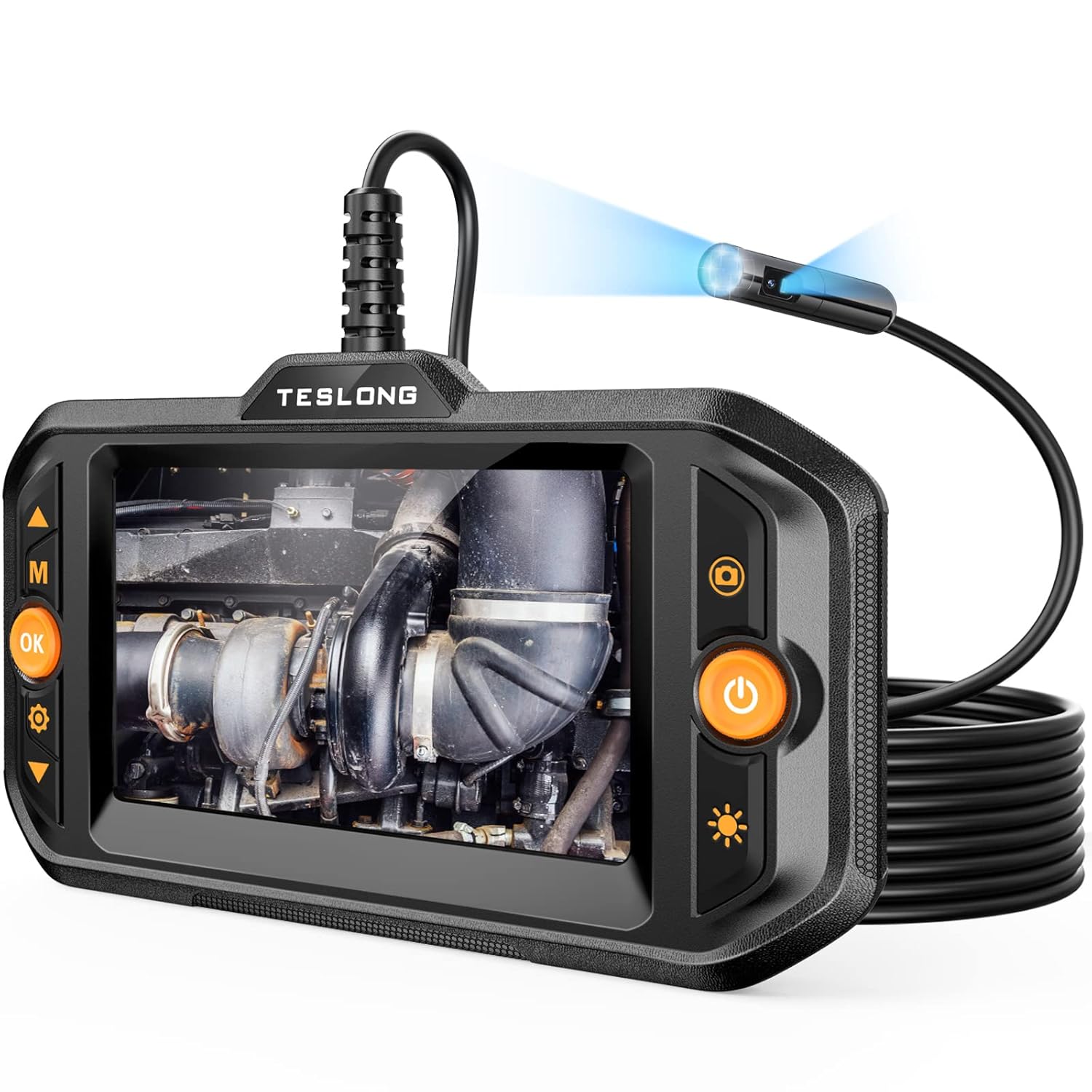 Dual Lens Endoscope, Teslong Borescope Inspection Camera with Light, Automotive Industrial Scope Camera with Flexible Snake Probe