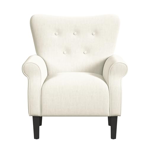 Home Decor | Upholstered Rolled Arm Wingback Accent Chair | Accent Chairs for Living Room & Bedroom | Decorative Home Furniture - Cream