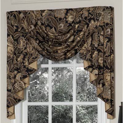 Jabot and Cascade (3 Pc) 50x22 Window Valance Adamstown at Home Color: Black/Gold
