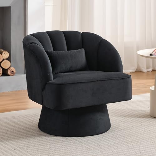 GarveeHome Modern Swivel Barrel Accent Chair, 360° Teddy Fabric Upholstered Armchair with Striped Backrest & Plush Padding