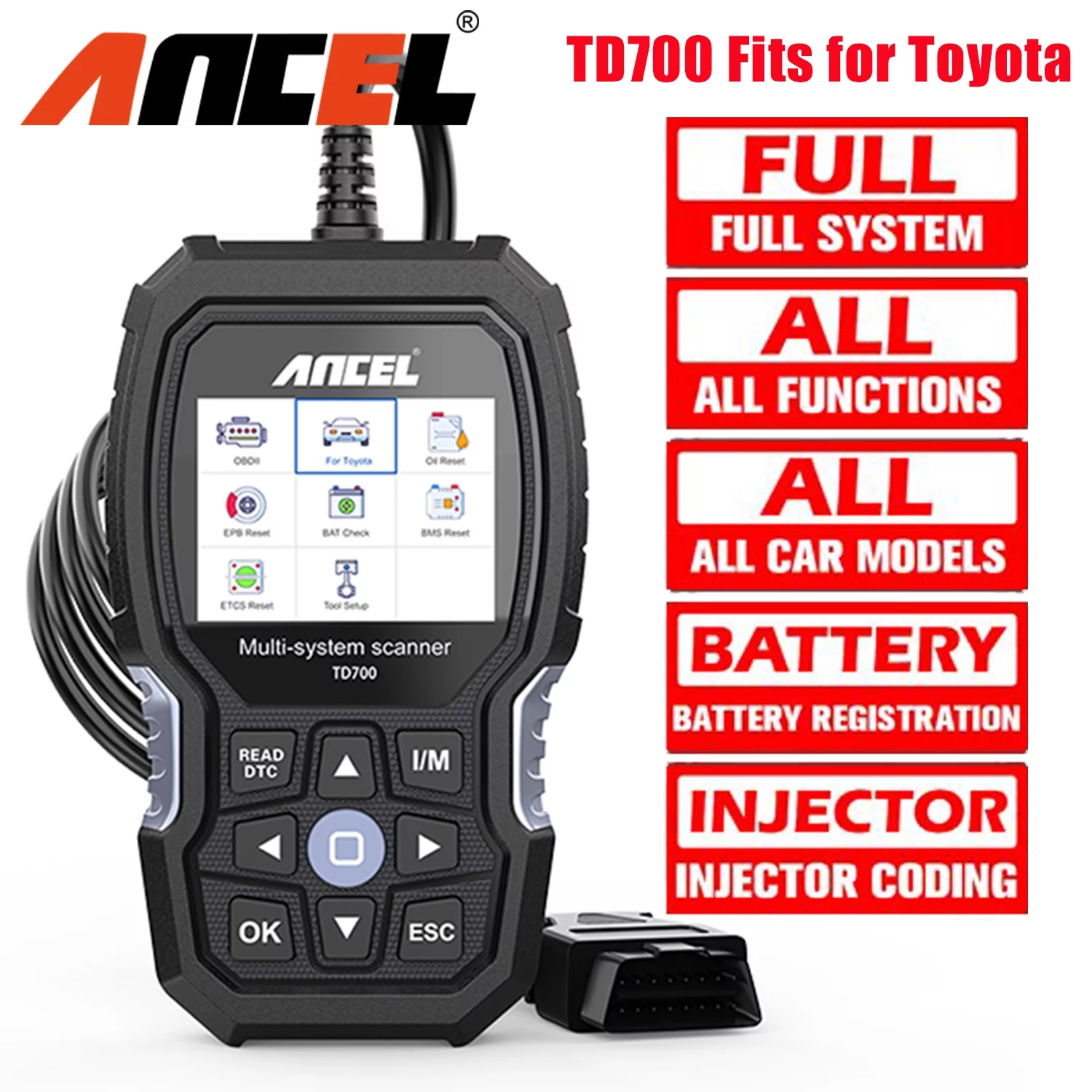 Ancel TD700 Professional OBD2 Scanner Fits for Toyota Lexus Scion Cars Automotive Diagnostic Tool Full Systems with Reset Services Full OBD2