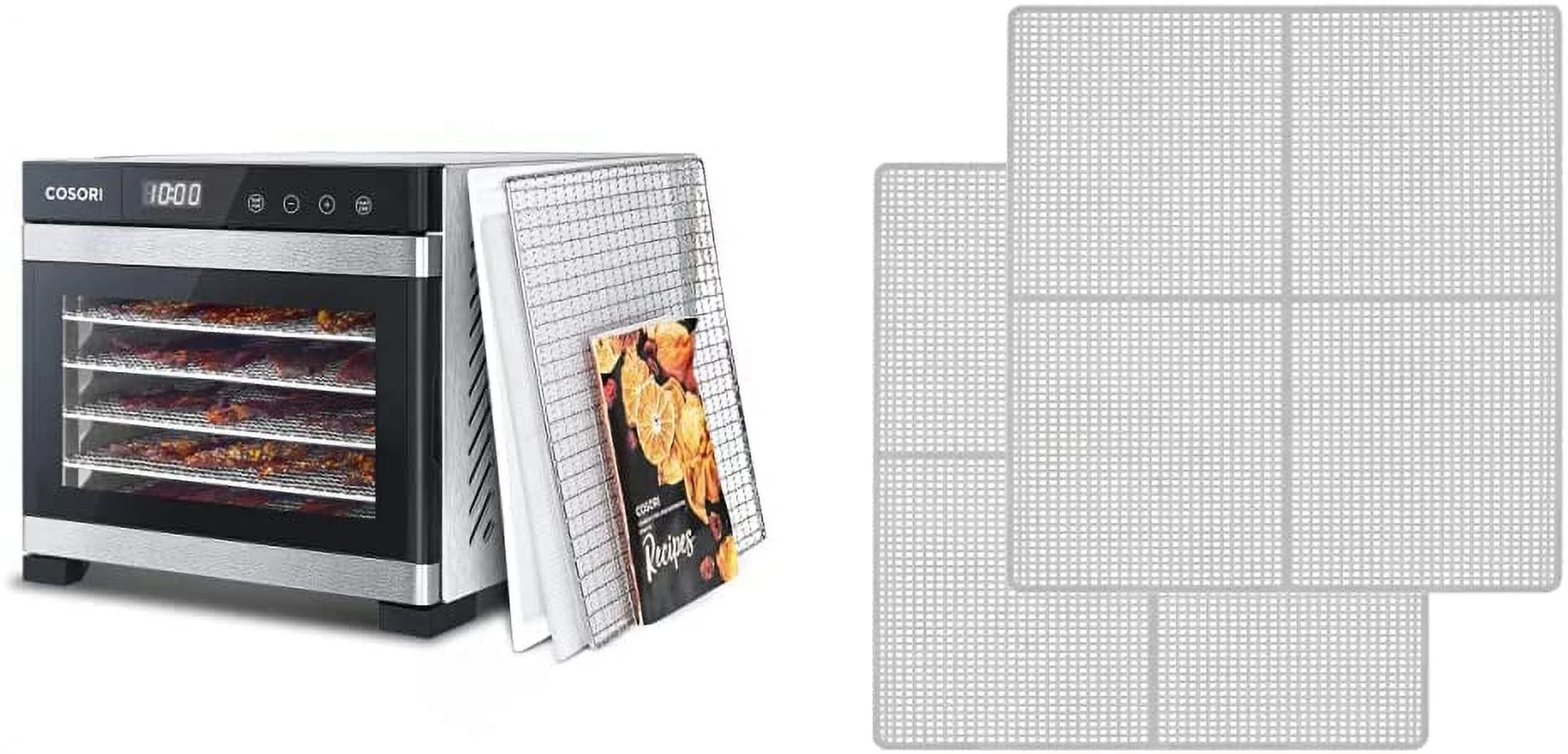 QCAI Food Dehydrator Machine(50 Recipes), 6 Stainless Steel Trays with Digital Timer and Temperature Control& Food Dehydrator Mesh Screen for Jerky
