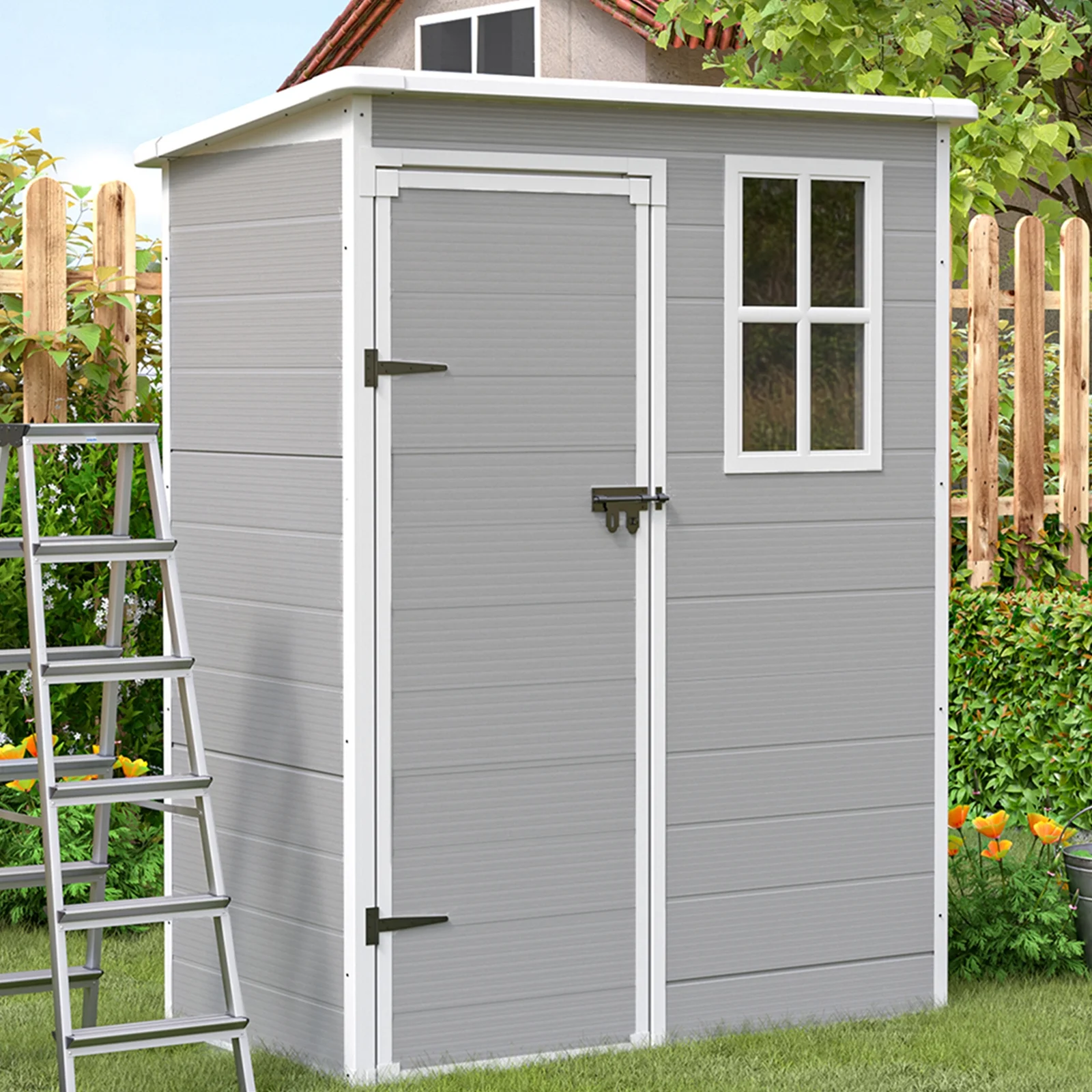 ELPOSUN Outdoor Storage Shed 5x3 FT, Resin Garden Shed for Bike, Garbage Can, Tool