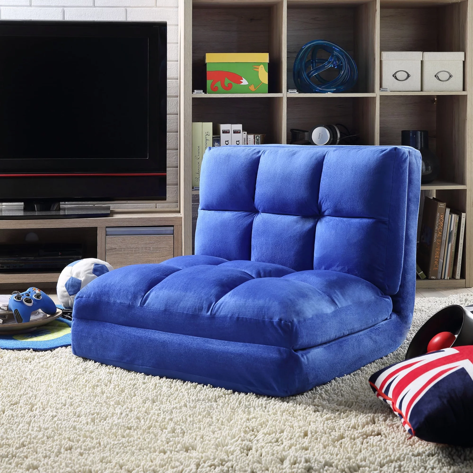 Loungie Microsuede Flip Chair Lounger Seat Blue