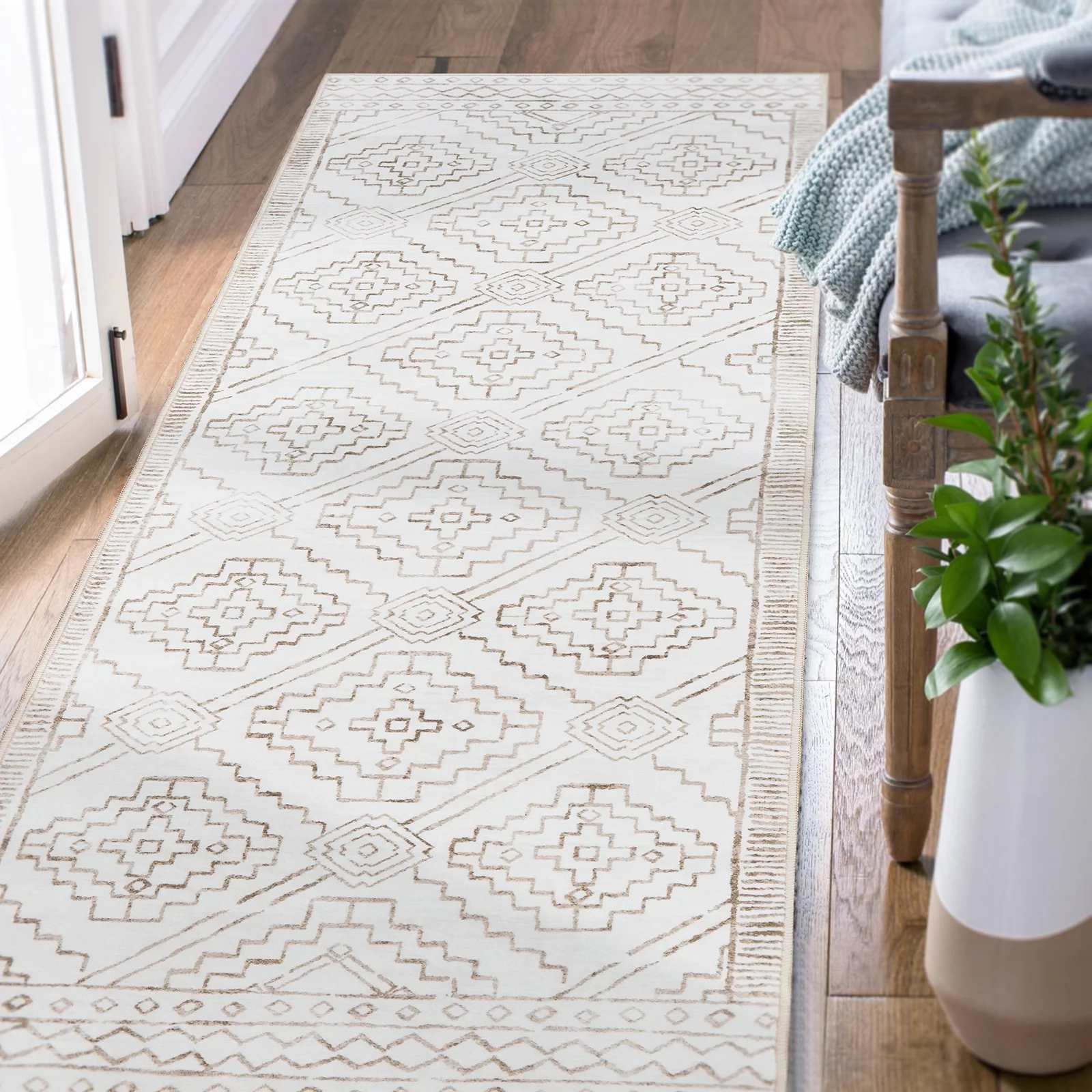 RUGKING Area Rug 2X5 Living Room Moroccan Rug Hallway Taupe Modern Geometric Mat Contemporary Soft Rug Indoor Door Mat Non Slip Carpet Kitchen