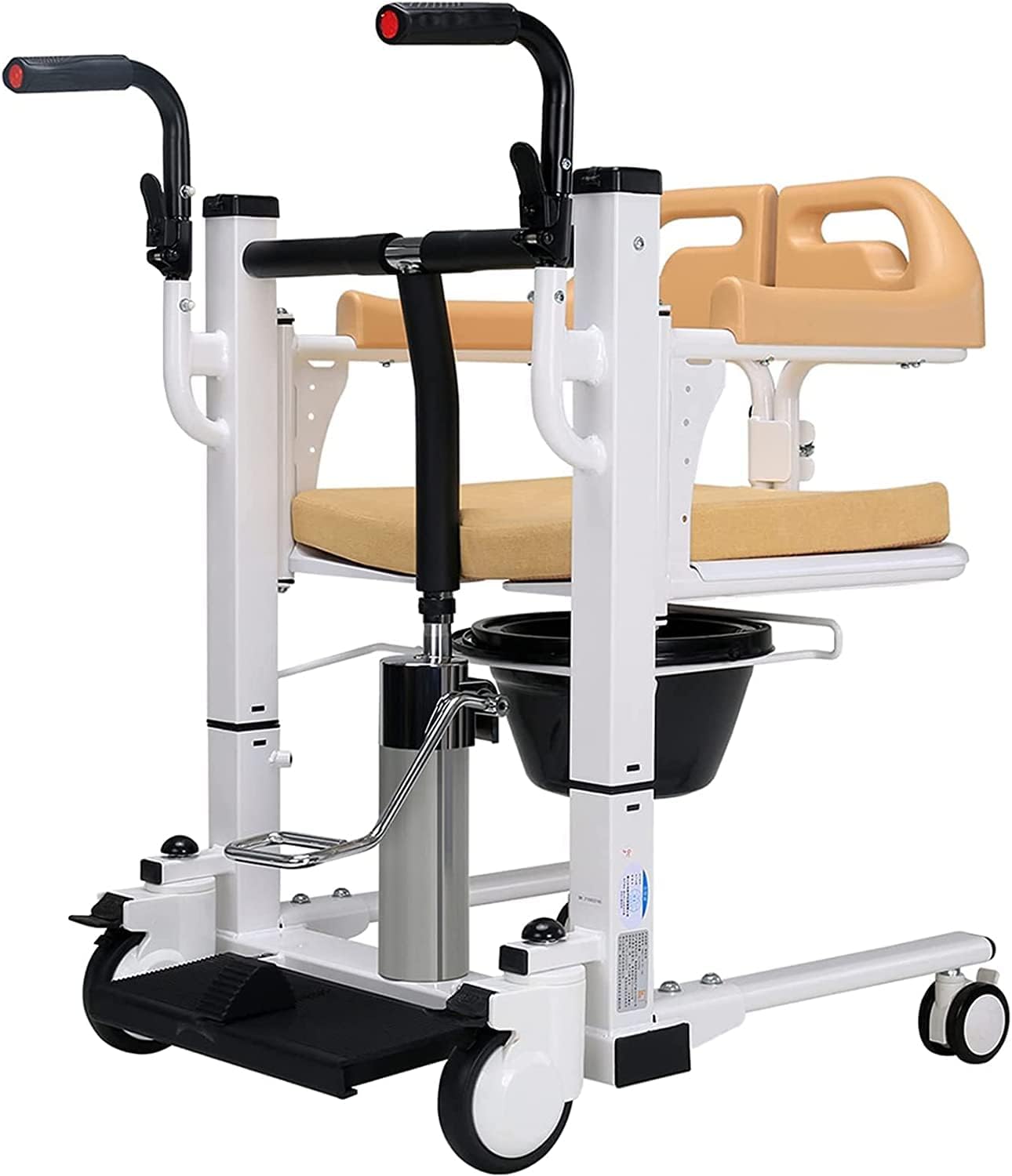 Patient Lift Lightweight Hydraulic Transfer Wheelchair for Home Use - 180° Split Seat and Bedside Commode with 290 Lb. Weight Capacity