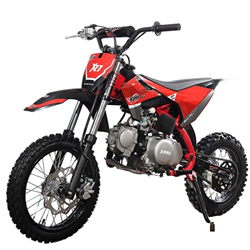 X-PRO X27 125cc Dirt Bike with 4-Speed Semi-Automatic Transmission, Kick Start, Big 14"/12" Tires! Cradle Type Steel Tube Frame! (Black)
