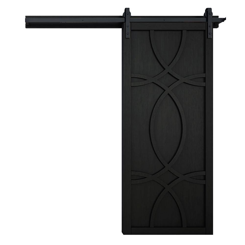 VeryCustom 36 in. x 84 in. Hollywood Midnight Wood Sliding Barn Door with Hardware Kit, Black