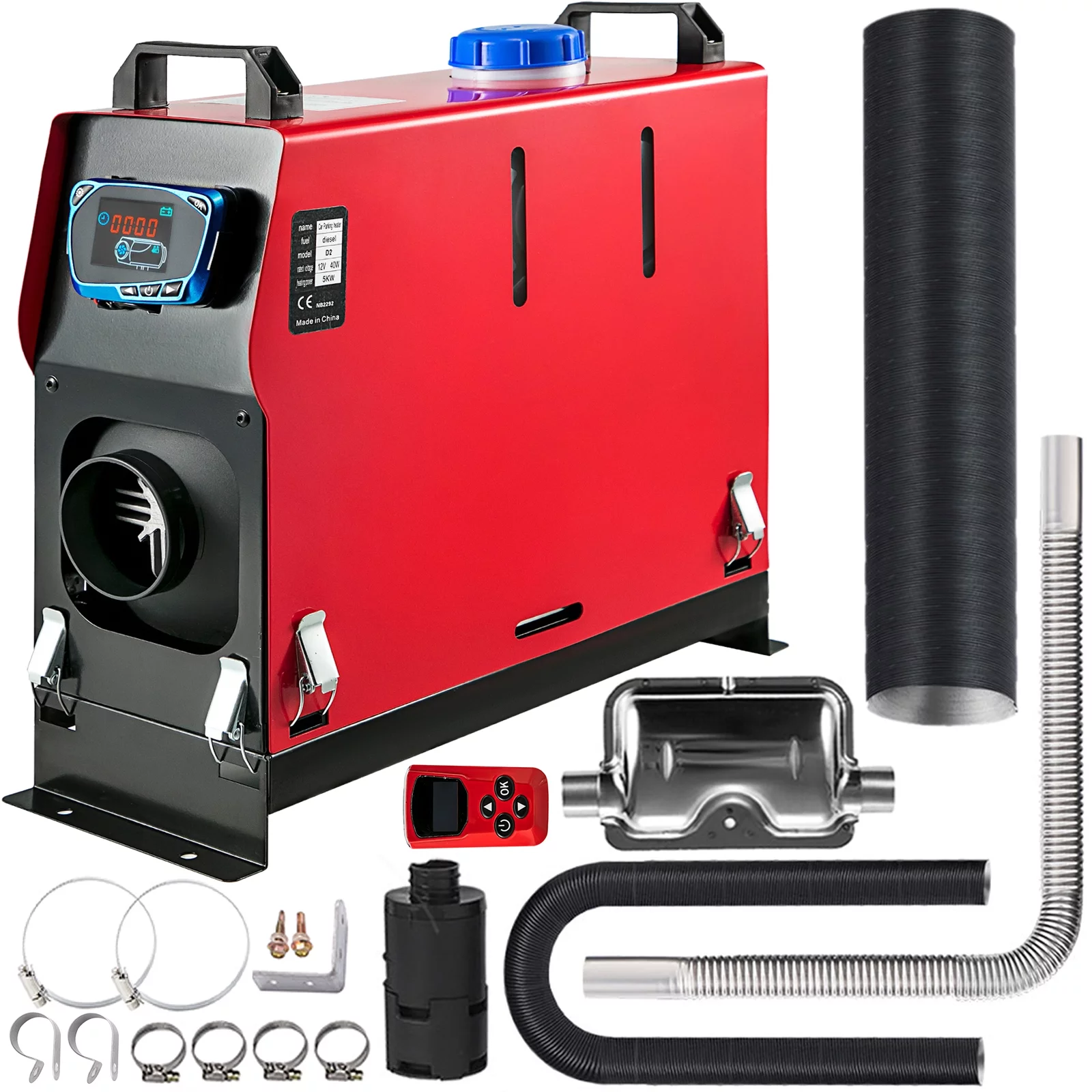 VEVOR Diesel Air Heater 5KW All in One 1 Air Outlet Diesel Heater 12V Wireless Control Parking Heater Silencer with Blue LCD Switch for RV Trucks Bus