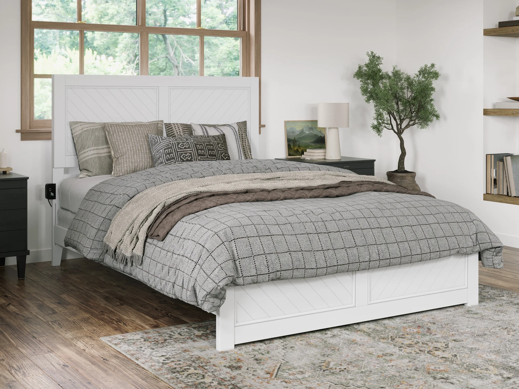 AFI Canyon White Solid Wood Foundation Bed Frame with Matching Footboard, Queen