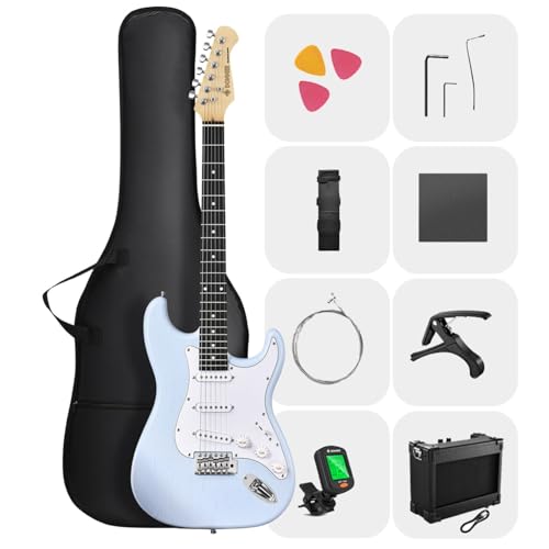 DONNER DST-80 Electric Guitar 39” Beginner Electric Guitar Kit with Amp, Classic SSS Pickup Complete with Gig Bag, Tuner, Capo, Strap, Picks