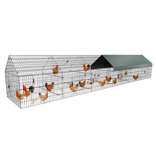 PawGiant Chicken Coop Chicken Run Pen for Yard with Cover 130"×40"×40" Outdoor Metal Portable Chicken Tractor Cage Enclosure Crate Outside for Small