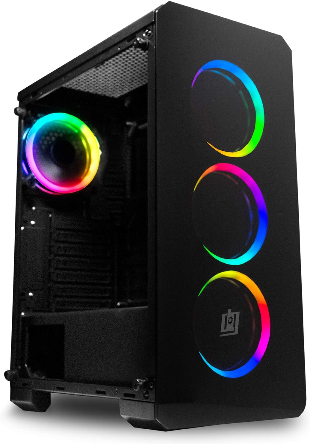 Deco Gear Mid-Tower PC Gaming Computer Case 3-Sided Tempered Glass and LED Lighting - Mini-ITX, Micro-ATX, ATX