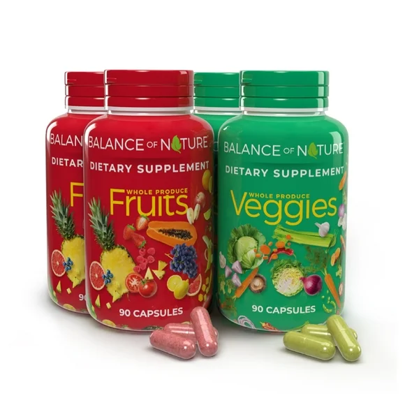 Balance of Nature Fruits & Veggies - Whole Food Supplement, 90 Fruit & 90 Veggie Capsules, 2 Set - Kansas Nuitrition - HNZSDS