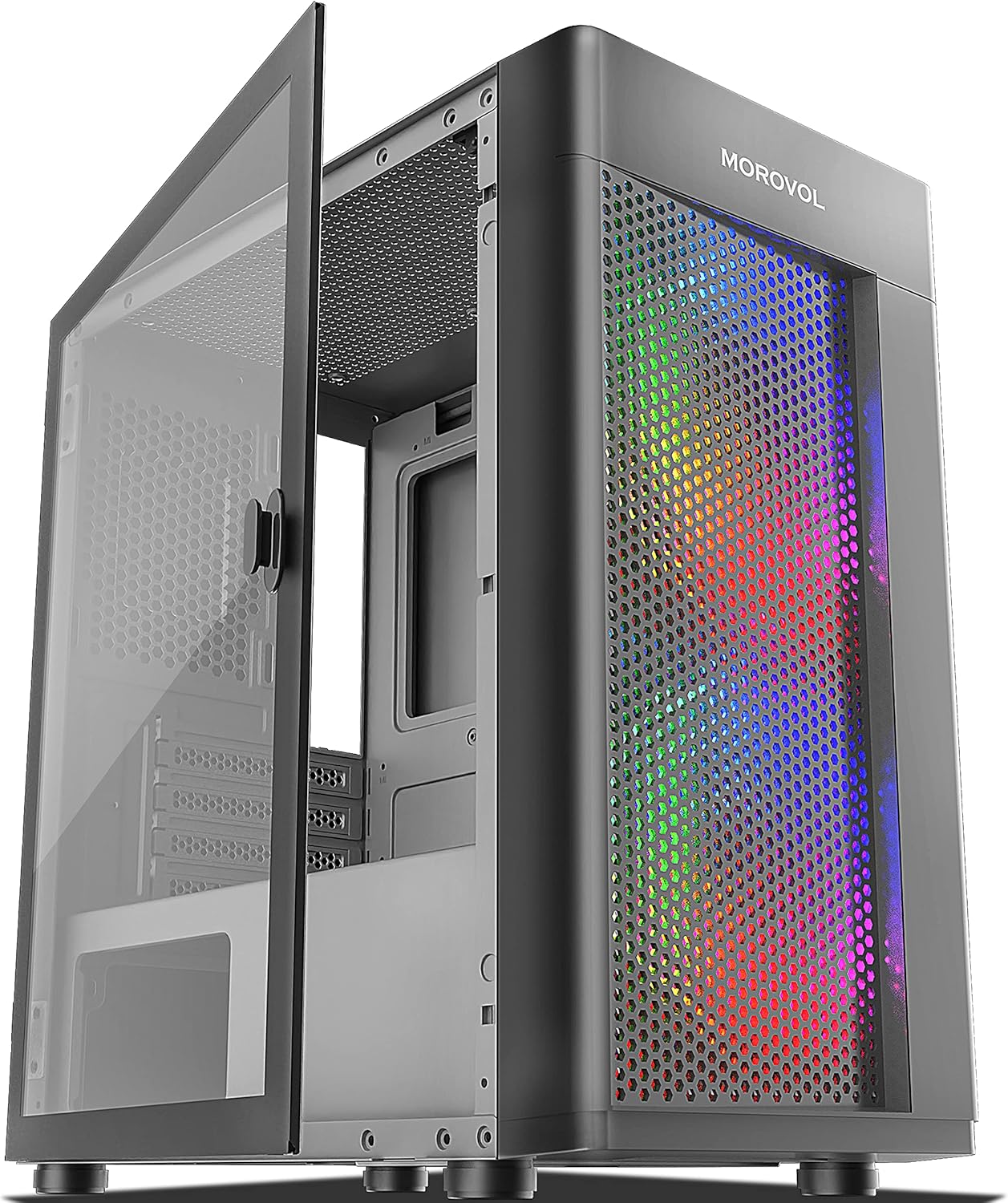 MOROVOL Mesh Micro-ATX Tower Computer Case, 2PCS × ARGB Fans Pre-Installed and 2×USB 3.0 Ports