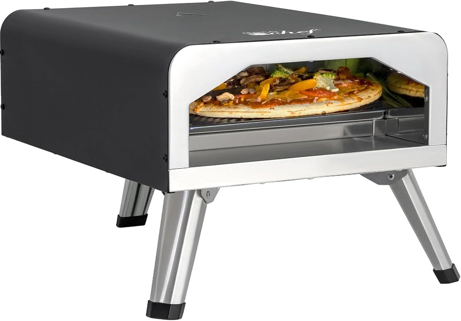 Electric Pizza Oven, 12-Inch Ceramic Stone and Grill, 1800W, Bakes up to 750 Degrees for Countertop  Style Pizza, 13" Double Wall Stainless Steel