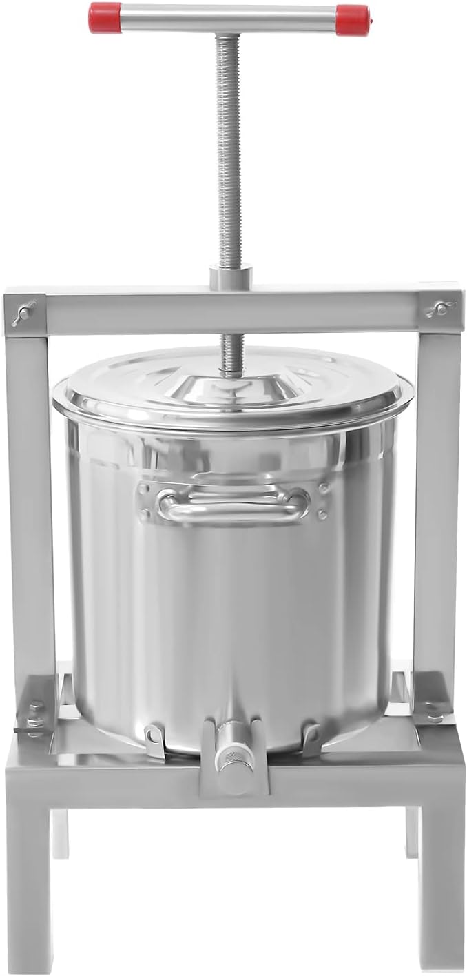 2.6 Gal Fruit Wine Press Stainless Steel Juice Maker Cider Press Large Fruit Honey Presser Vegetables Olive Oil Press Manual Grape Press Extractor