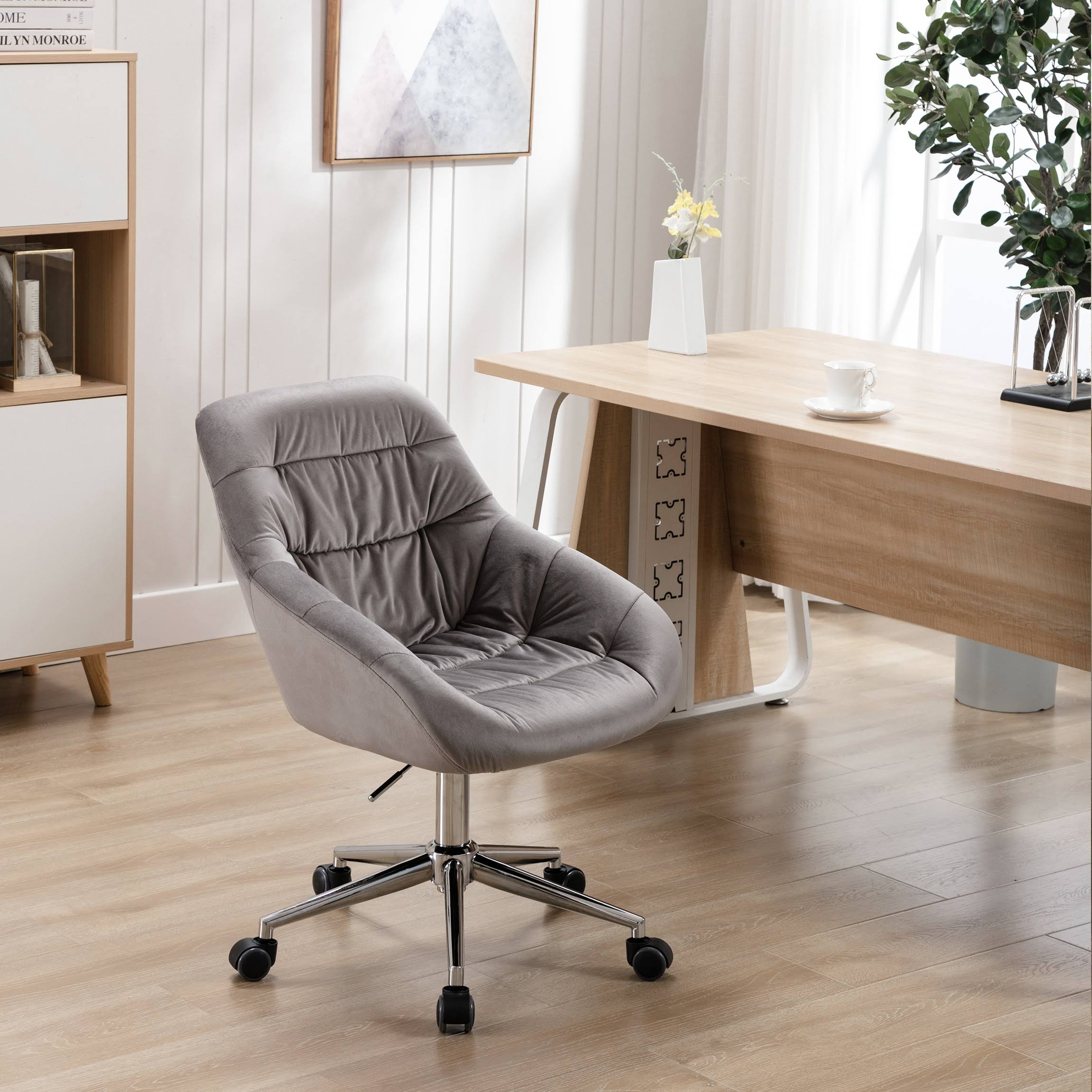 Fabric Upholstered Swivel Ergonomic Adjustable Height Homeoffice Task Chair - Dark Grey