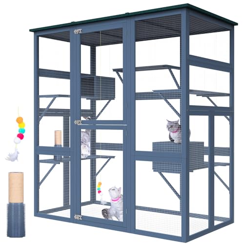 Catio Outdoor Cat Enclosure Large Walk in Cat Cage, Outdoor/Indoor Cat Catio for Multiple Cats with Waterproof Roof, 5 Platforms, 2 Resting Box