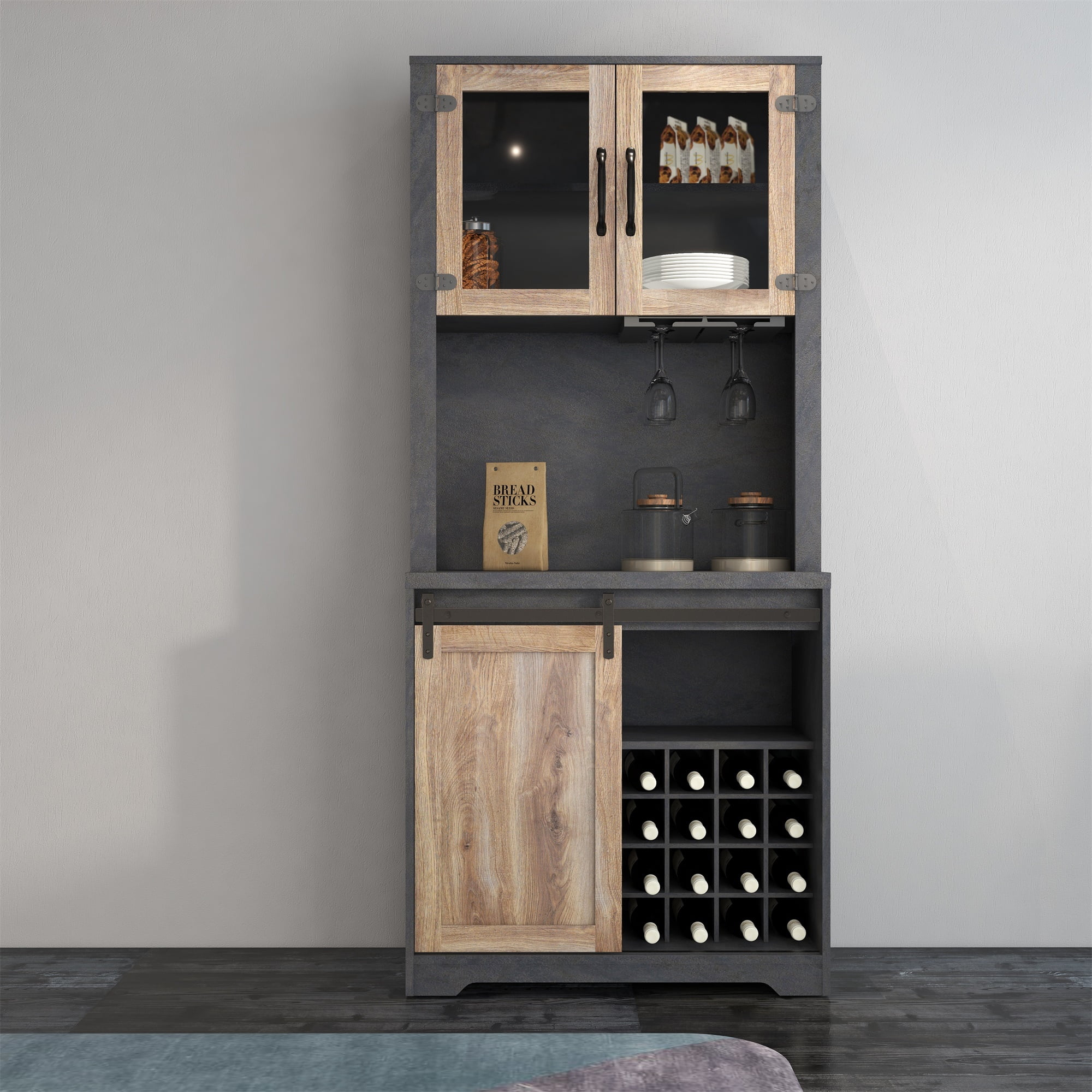 Ufurpie 31 Inch Farmhouse Barn Door Bar Cabinet For Living Room, Dining Room,Black