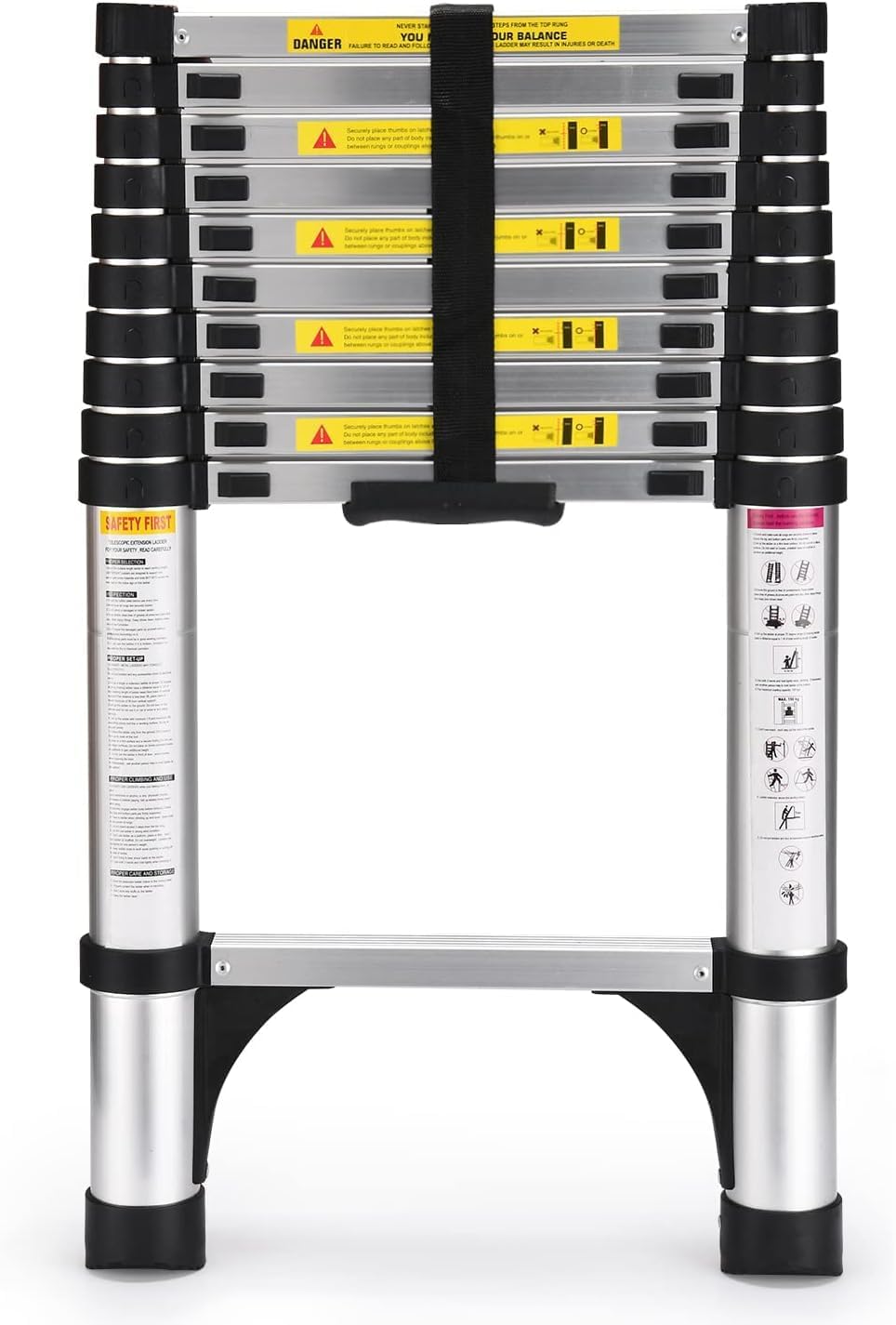 SocTone Telescoping Ladder 12.5 FT Aluminum Lightweight Extension Ladder with 2 Triangle Stabilizers, Heavy Duty 330lbs Max Capacity