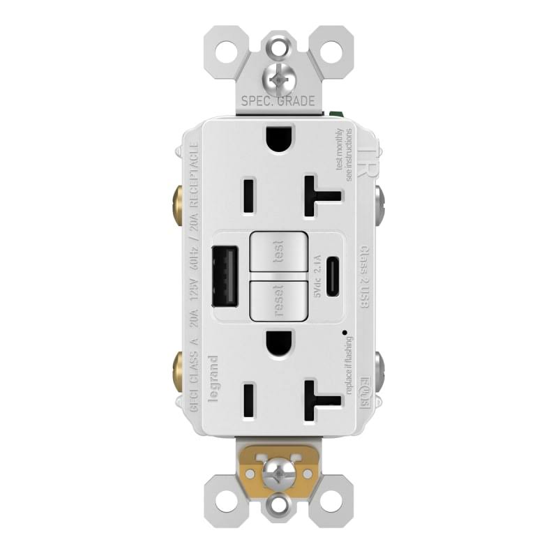 Legrand 2097TRUSBAC Radiant 20 Ampere GFCI Tamper Resistant Electrical Outlet - White, Size: 16