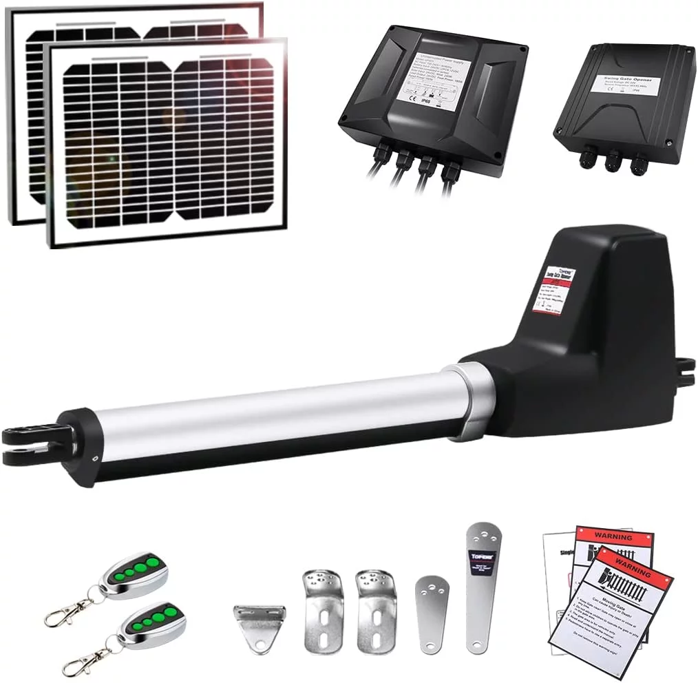 TOPENS AT6131S Solar Single Swing Gate Opener Medium Duty Automatic Gate Motor for Single Swing Gates Up to 18ft