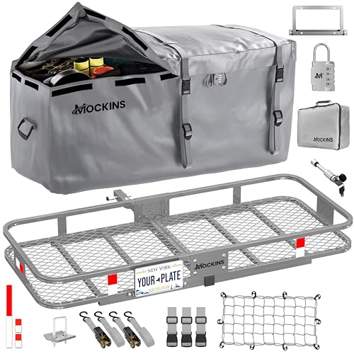 Mockins 60"x20"x6" Folding Trailer Hitch Cargo Carrier w/ 20 Cu.Ft. Waterproof Cargo Bag for Hitch Carrier | 500 Lbs. Capacity Weatherproof Luggage
