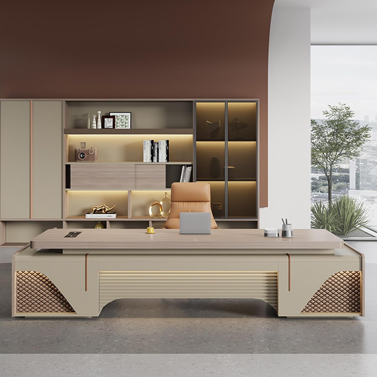 Large Executive Desk Computer Desk for Home Office Computer Desk with Storage Cabinets Business Furniture Office Furniture Workstation for Home