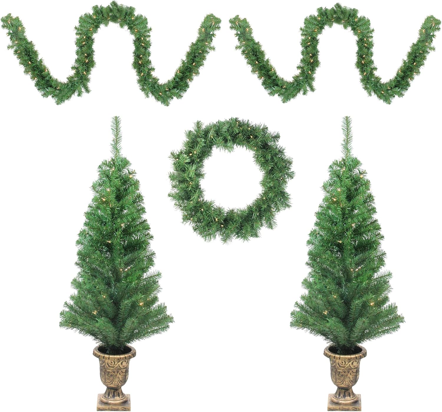 Northlight Pre-Lit Battery Operated Artificial Winter Spruce Christmas Set - 5-Piece - Clear Lights