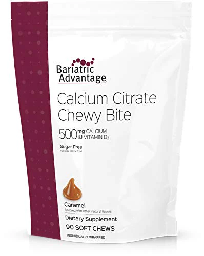 Bariatric Advantage Calcium Citrate Chewy Bites 500mg with Vitamin D3 for Bariatric Surgery Patients Including Gastric Bypass and Sleeve Gastrectomy