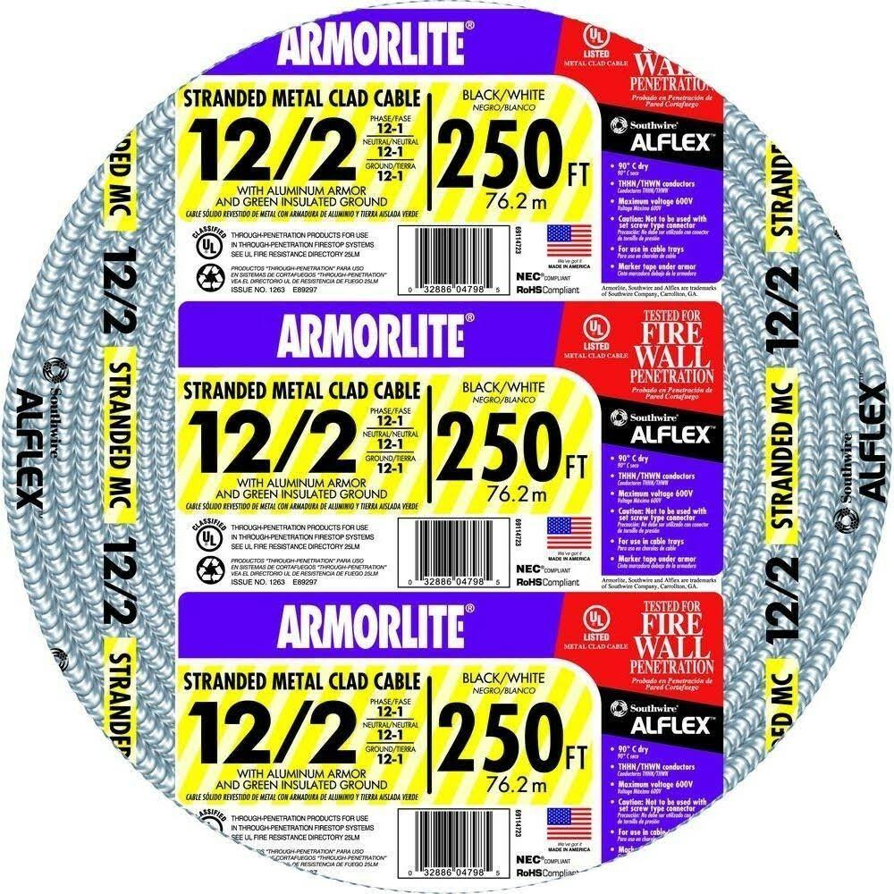 Southwire 250 ft. 12/2 Stranded Aluminum Armored MC Metal Clad Cable