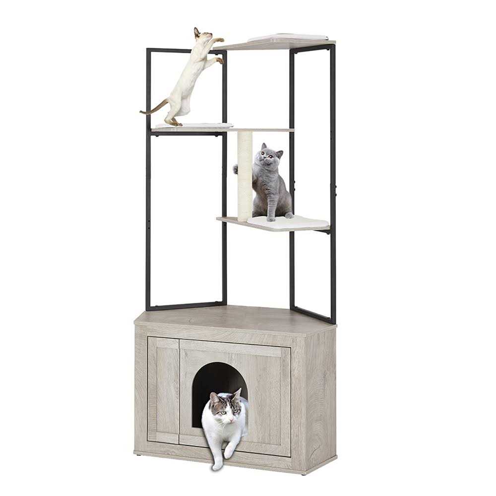 UniPaws Corner Box Enclosure with Cat Tree Tower Cat Litter - Pet Supplies online store