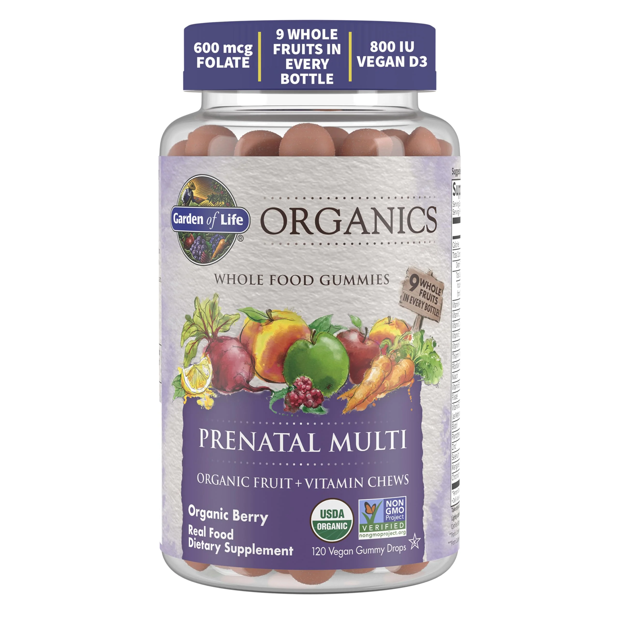 Garden of Life Organics Prenatal Gummies Multivitamin with Vitamin D3, B6, B12, C & Folate for Healthy Fetal Development C Organic, Non-GMO