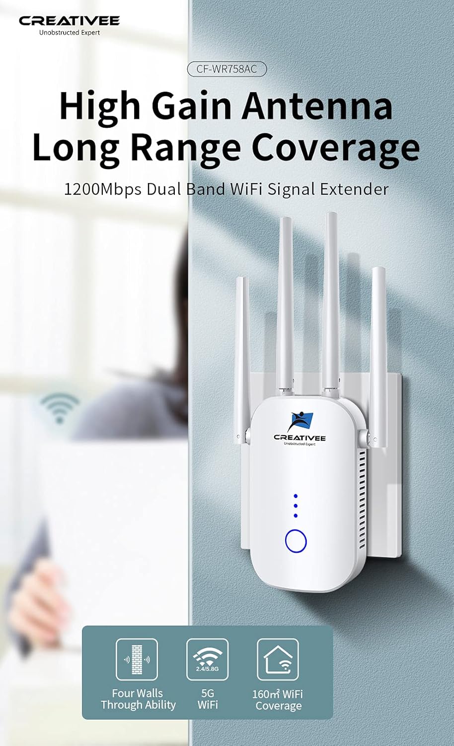 WiFi Range Extender Signal Booster with ethernet Port for Home
