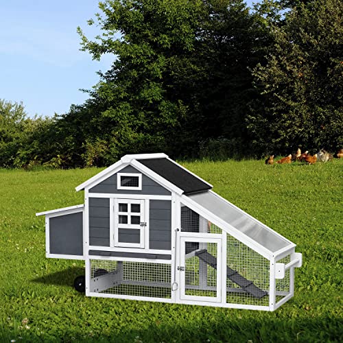 Chicken Coop with Run & Wheels,Outdoor Two-Tier Large Chicken Duck House Rabbit Hutch Poultry Cage with Nesting Box and Side Door