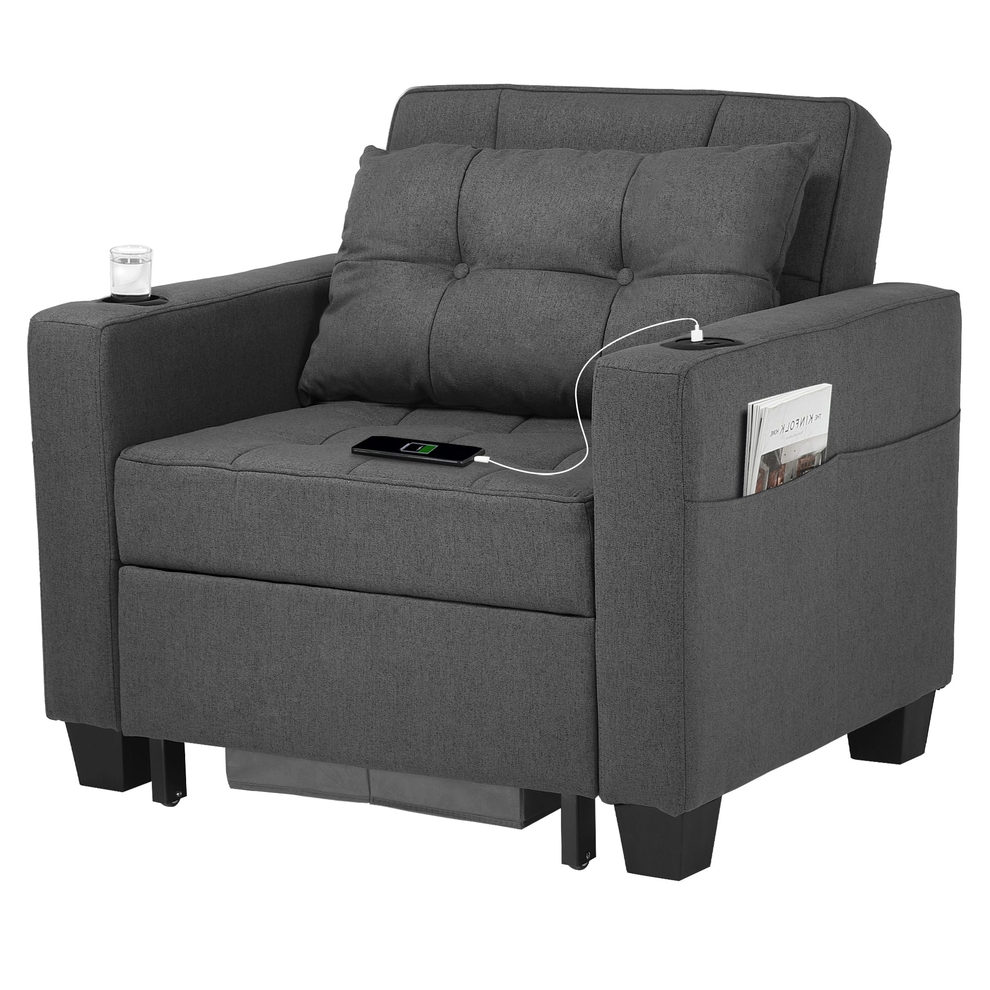 DURASPACE  Futon Chair Bed Convertible Chair 3-in-1 Pull Out Sleeper Chair Beds for Living Room Dark Gray Linen