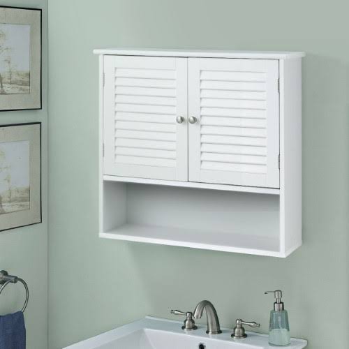 Double Doors Shelves Bathroom Wall Storage Cabinet, White HW56555
