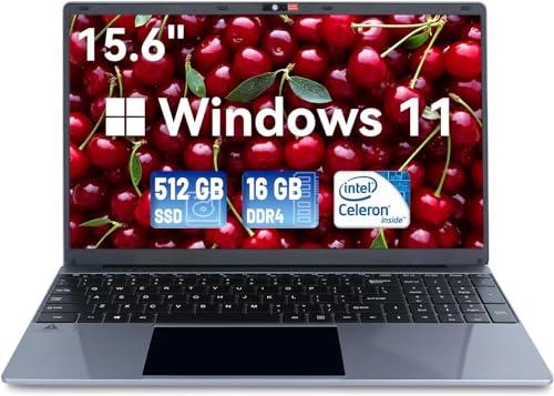 Laptop, 15.6" Laptop Computer, 16GB DDR4 512GB SSD, Windows 11 Laptop, 1080P Full HD Display, Quad-Core Intel Celeron N5095 Processors