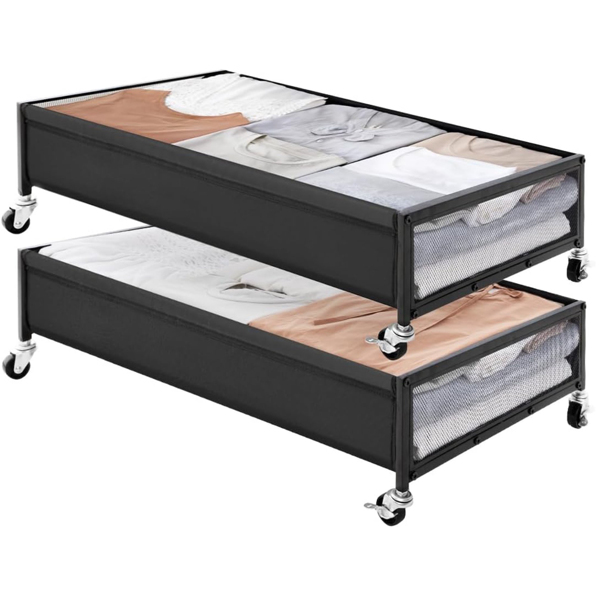 Under Bed Storage with Wheels, 2-Pack Metal Underbed Storage Containers, 80L Closet Organizer Bins for Clothes, Blankets, Sweaters
