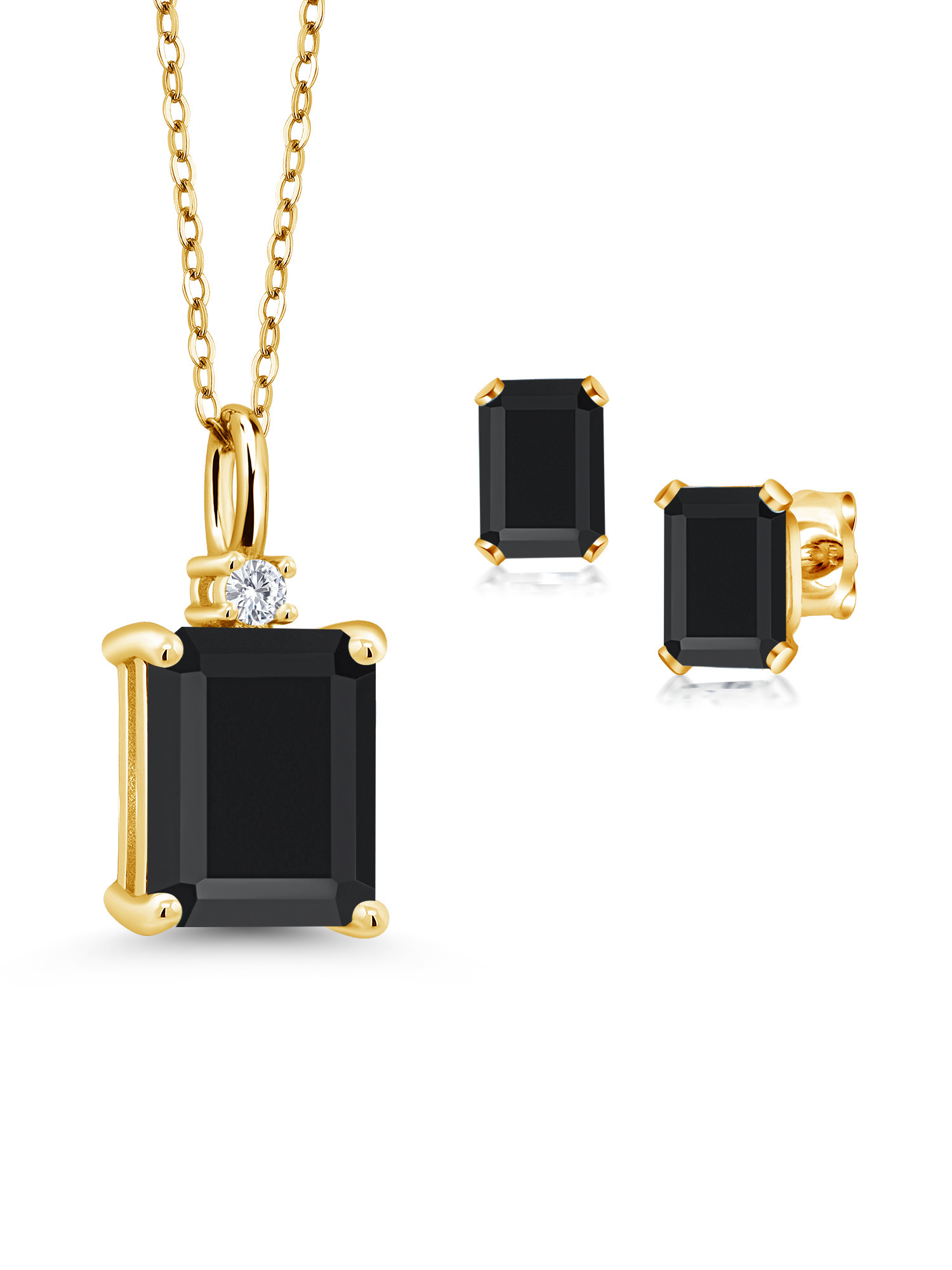 18K Yellow Gold Plated Silver Black Onyx and White Diamond Pendant and Earrings Jewelry Set For Women (4.28 Cttw, Gemstone December Birthstone